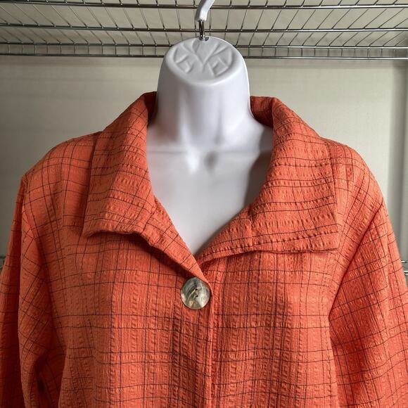 Habitat Women's Orange Textured Chore Jacket Size L Lagenlook Coastal Artsy Boho - Picture 8 of 13